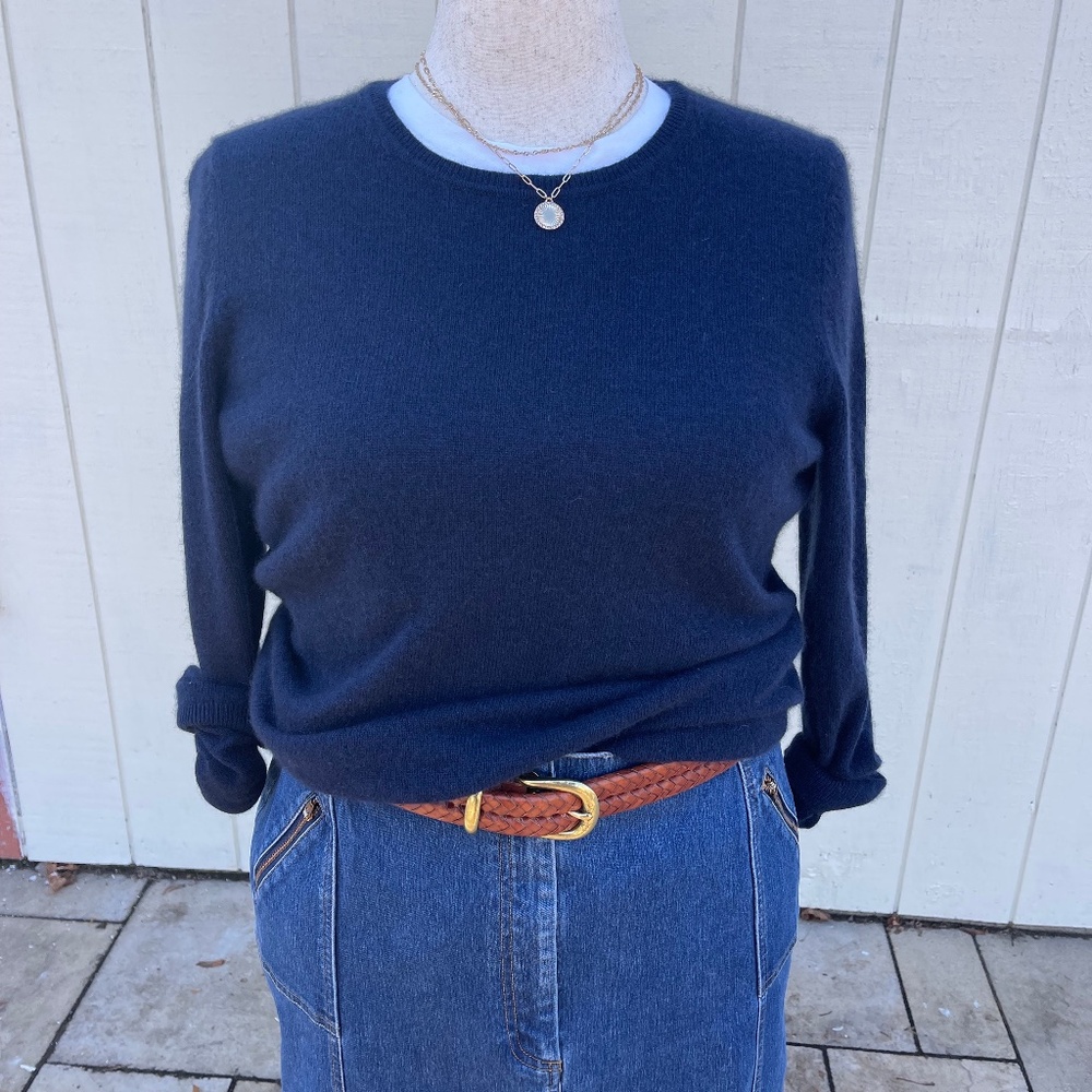 Charter Club Navy 100% Cashmere Long Sleeve Sweater Size Large